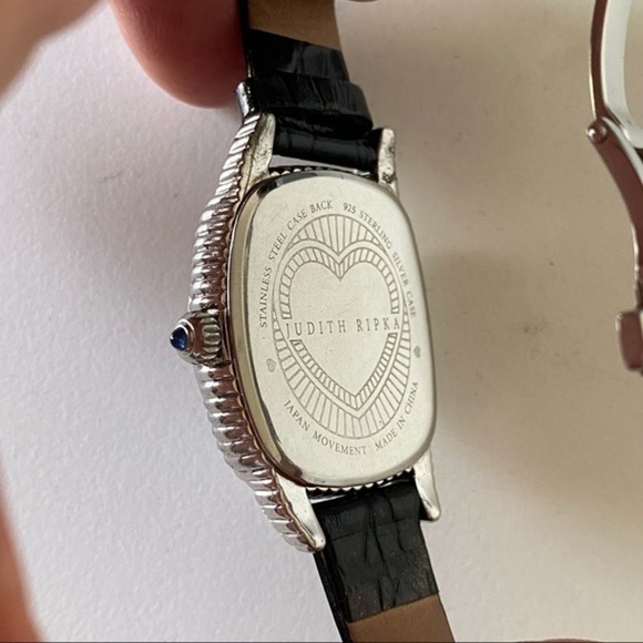 Judith Ripka 925 Sterling Silver Heart Watch Black Leather Band main image 6
